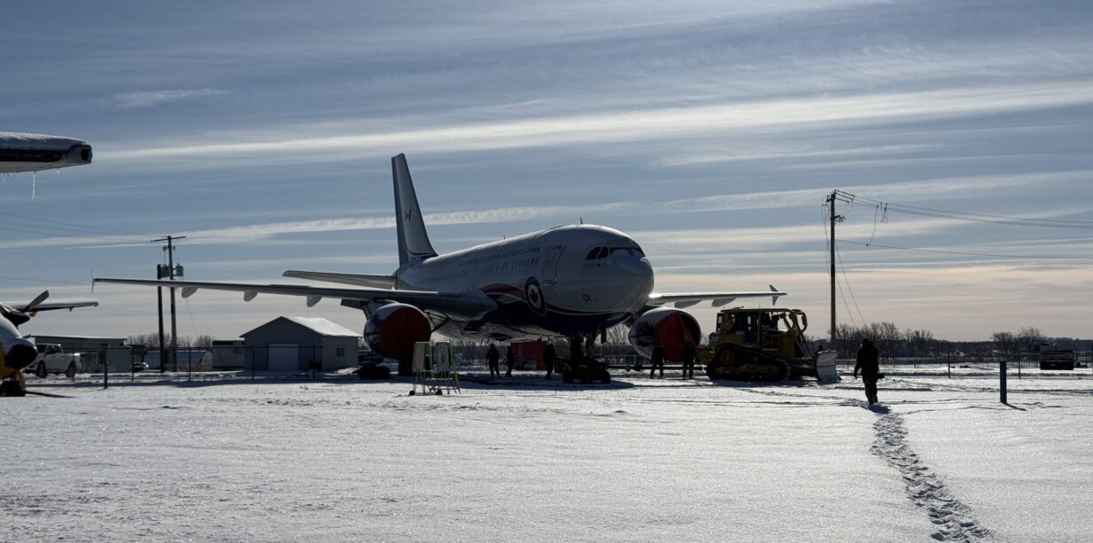 CC-150 Polaris 15001 arrives in the Airpark at the National Air Force Museum of Canada.